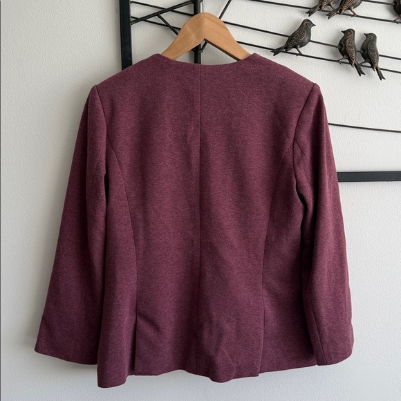 Anthropologie Cartonnier Maroon Burgundy Knit V-Neck Single Button Blazer Jacket - Picture 4 of 9